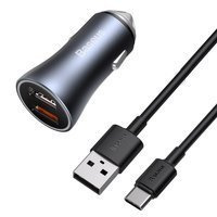 [PO ZWROCIE] Baseus Golden Contactor Pro szybka ładowarka samochodowa 2x USB 40 W Quick Charge SCP FCP AFC + kabel USB - USB Typ C szary (TZCCJD-A0G)