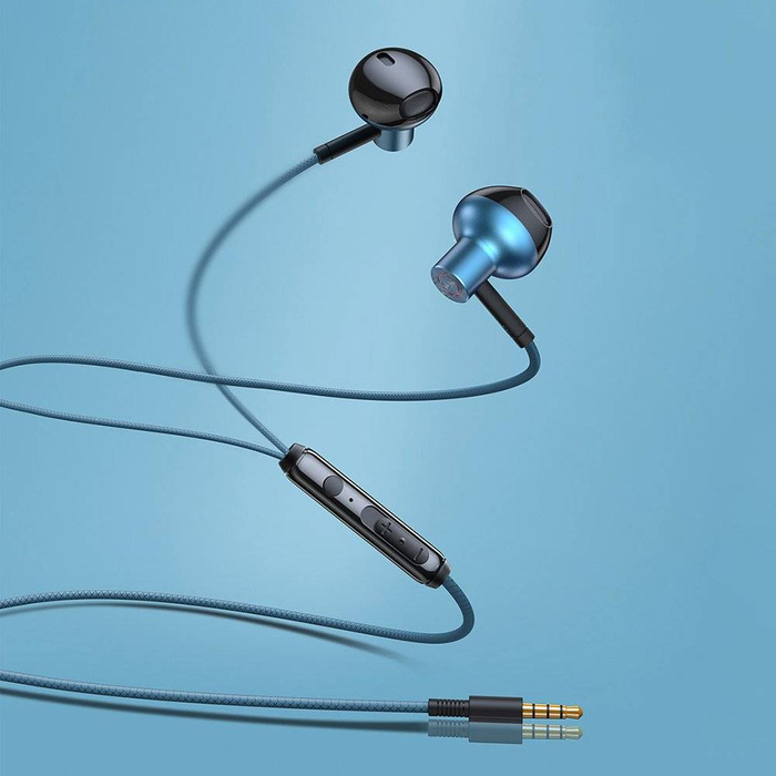 Baseus Encok H19 przewodowe douszne słuchawki 3,5 mm mini jack z pilotem i mikrofonem niebieski (NGH19-01)