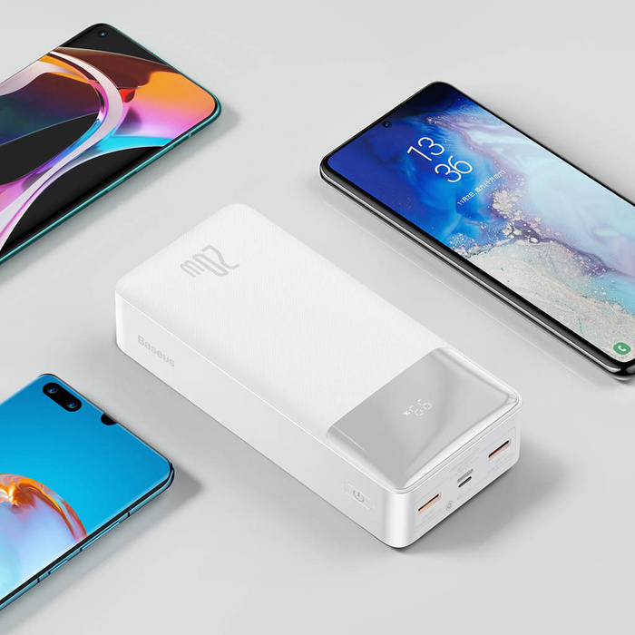 Baseus Bipow powerbank z szybkim ładowaniem 30000mAh 20W biały (Overseas Edition) + kabel USB-A - Micro USB 0.25m biały (PPBD050402)