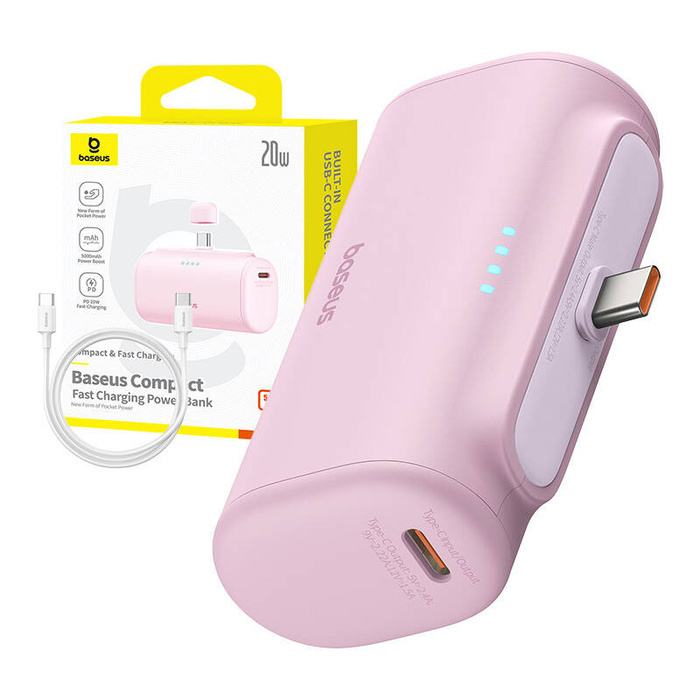 Powerbank Baseus Compact USB-C 5000mAh, 20W (różowy)