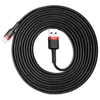 Baseus Cafule Cable wytrzymały nylonowy kabel przewód USB / Lightning QC3.0 2A 3M czarno-czerwony (CALKLF-R91)