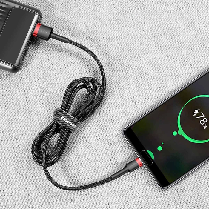 Baseus Cafule Cable wytrzymały nylonowy kabel przewód USB / USB-C QC3.0 3A 0,5M czarno-czerwony (CATKLF-A91)