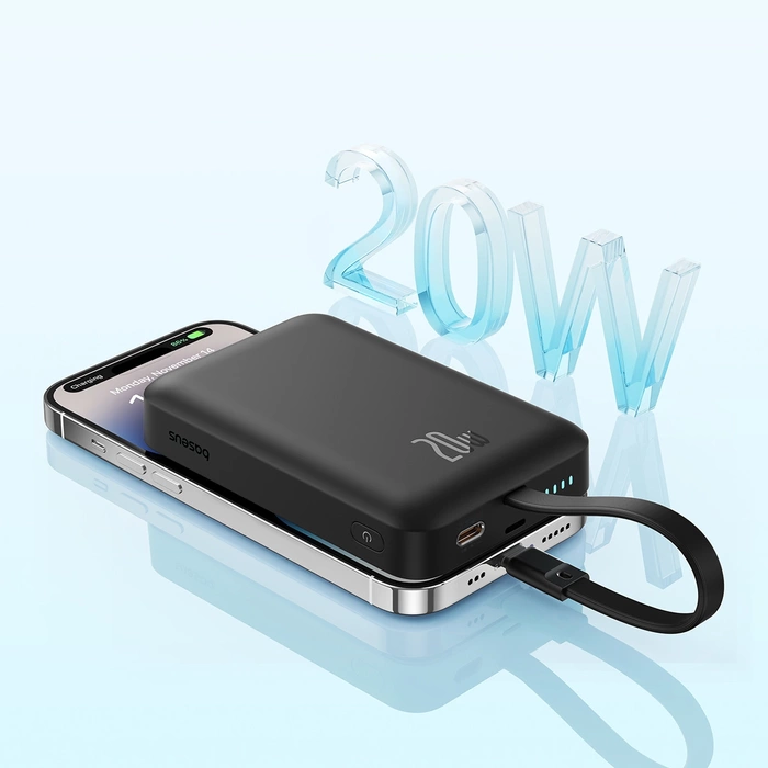 Powerbank Baseus Magnetic Mini MagSafe 10000mAh 20W z wbudowanym kablem Lightning 0.3m Czarny