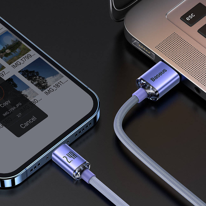 Baseus Crystal Shine Series kabel przewód USB Typ A - Lightning 2,4A 1,2m fioletowy