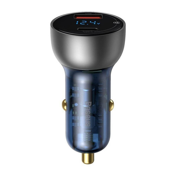 Baseus ładowarka samochodowa USB / USB Typ C 65 W 5 A SCP Quick Charge 4.0+ Power Delivery 3.0 ekran LCD szary (CCKX-C0G)