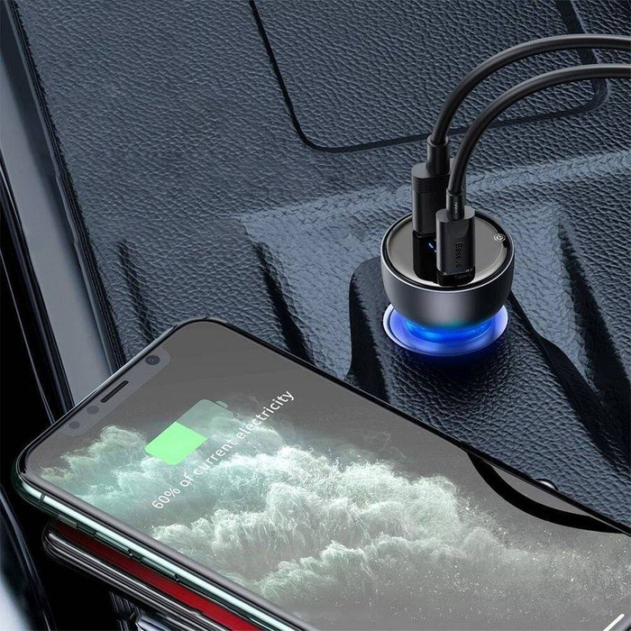 Baseus ładowarka samochodowa USB / USB Typ C 65 W 5 A SCP Quick Charge 4.0+ Power Delivery 3.0 ekran LCD przezroczysty (CCKX-C0A)