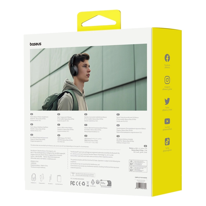 Słuchawki bezprzewodowe Baseus Bass 30 Max (czarny)