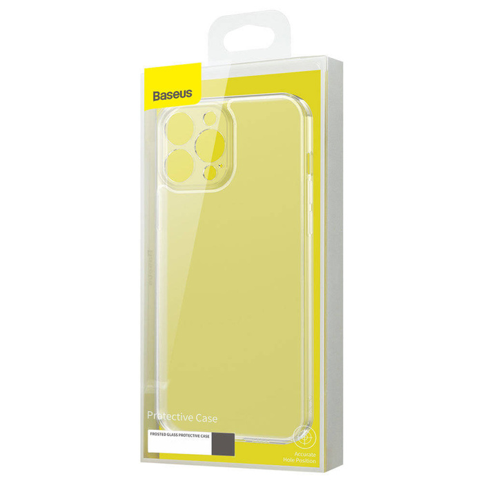 Baseus Frosted Glass Case etui pokrowiec do iPhone 13 Pro Max sztywna obudowa z żelową ramką czarny (ARWS001101)