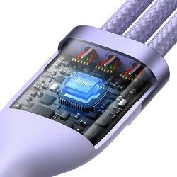 Baseus Flash Series Ⅱ kabel 3w1 z szybkim ładowaniem USB-A do USB-C / Micro-USB / Lightning 66W 480Mb/s 1.2m fioletowy