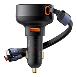 Ładowarka samochodowa Baseus Enjoyment USB z kablem USB-C i Lightning 60W (czarna)