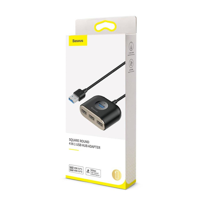 Baseus Square round 4 in 1 USB HUB Adapter(USB3.0 TO USB3.0*1+USB2.0*3) 1m Black (CAHUB-AY01)