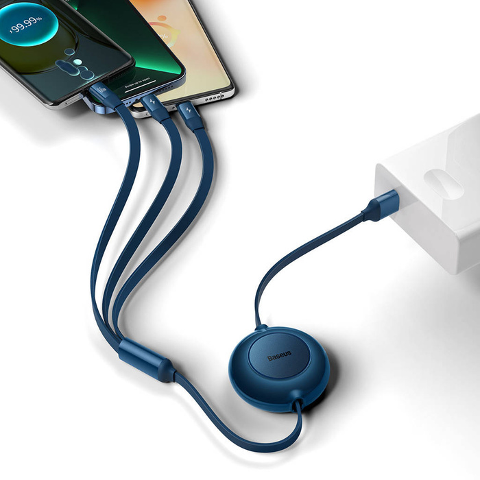 Baseus Bright Mirror 2 zwijany kabel przewód 3w1 USB Typ A - micro USB + Lightning + USB Typ C 66W 1.1m niebieski (CAMJ010103)