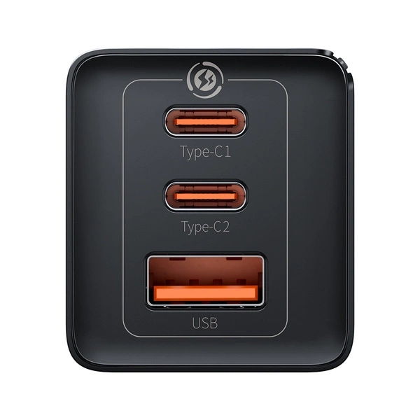 Szybka ładowarka sieciowa GaN 2xUSB C 1xUSB 65W Baseus GaN5 Pro + kabel USB C - USB C 100W - czarna