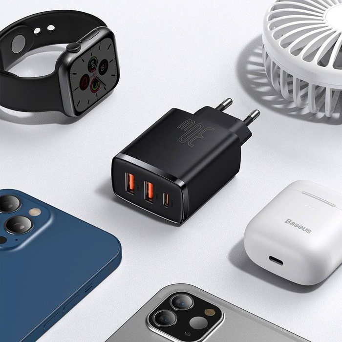 [PO ZWROCIE]Baseus Compact szybka ładowarka sieciowa 2x USB / USB Typ C 30W 3A Power Delivery Quick Charge czarny (CCXJ-E01)