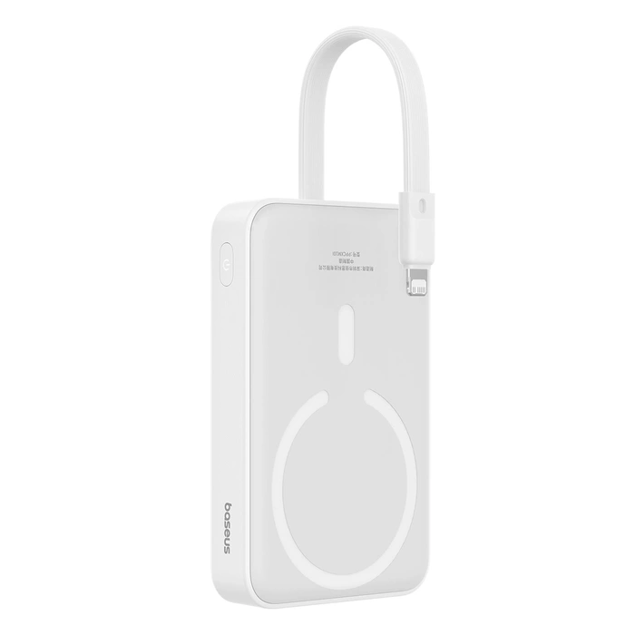 Powerbank Baseus Magnetic Mini MagSafe 10000mAh 20W z wbudowanym kablem Lightning 0.3m Biały