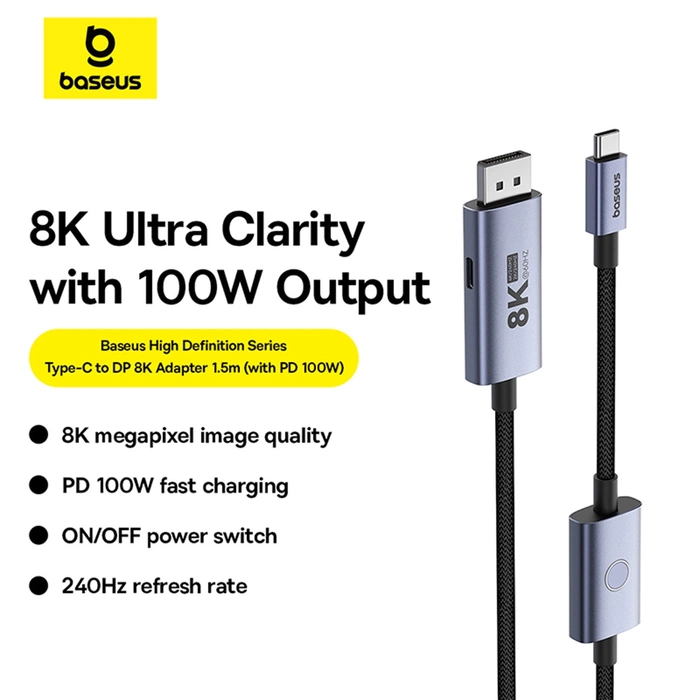 Adapter USB-C - DP Baseus 8K 1,5m (czarny)