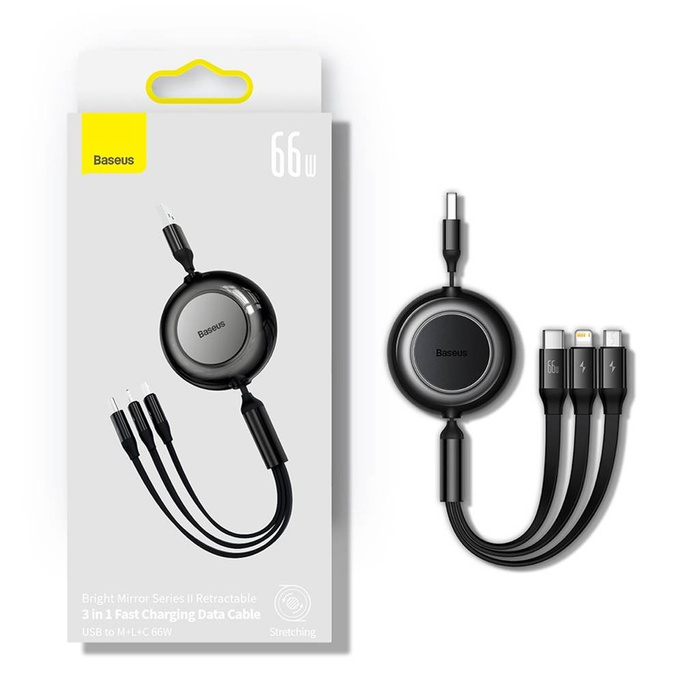 Baseus Bright Mirror 2 zwijany kabel przewód 3w1 USB Typ A - micro USB + Lightning + USB Typ C 66W 1.1m zielony (CAMJ010106)