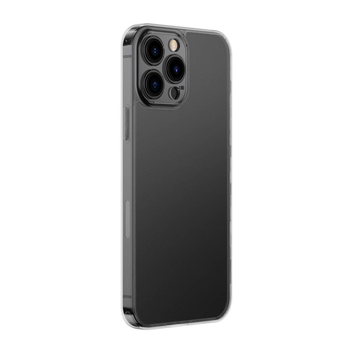 Baseus Frosted Glass Case etui pokrowiec do iPhone 13 Pro Max sztywna obudowa z żelową ramką czarny (ARWS001101)
