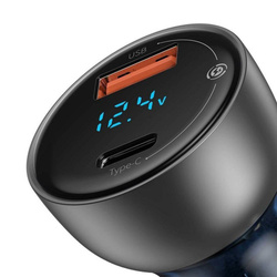 Baseus ładowarka samochodowa USB / USB Typ C 65 W 5 A SCP Quick Charge 4.0+ Power Delivery 3.0 ekran LCD szary (CCKX-C0G)