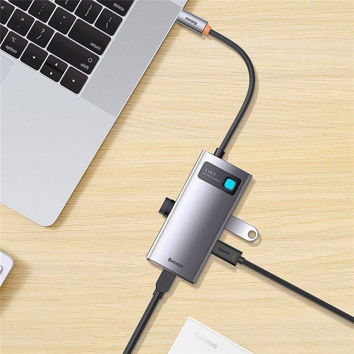 Baseus Metal Gleam Series stacja dokująca HUB 4 w 1 USB Typ C - 3 x USB 3.2 Gen. 1 / RJ45 (WKWG070113)