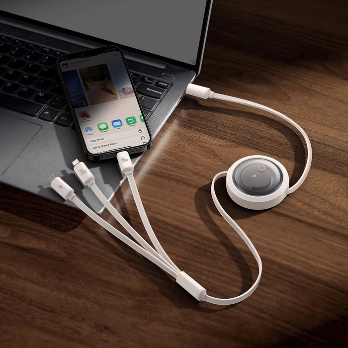 Kabel USB-C 3w1 Baseus Free2Draw USB-C/Lightning/Micro 100W, 1,1m (biały)