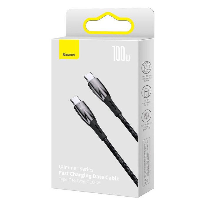 Baseus Glimmer Series kabel z szybkim ładowaniem USB-C 480Mb/s PD 100W 2m czarny