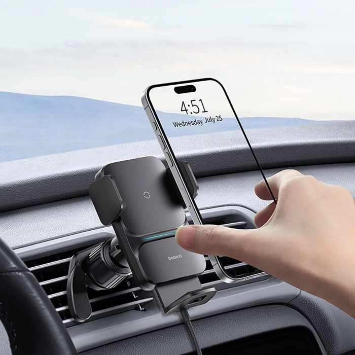Baseus Wisdom ładowarka indukcyjna uchwyt samochodowy do telefonu na kartkę czarny (CGZX000001)