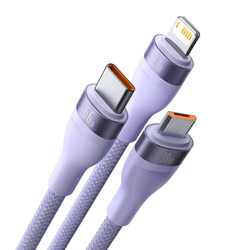 Baseus Flash Series Ⅱ kabel 3w1 z szybkim ładowaniem USB-A do USB-C / Micro-USB / Lightning 66W 480Mb/s 1.2m fioletowy