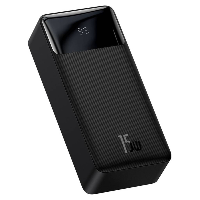 Baseus Bipow powerbank z wyświetlaczem 30000mAh 15W czarny (Overseas Edition) + kabel USB-A - Micro USB 0.25m czarny (PPBD050201)