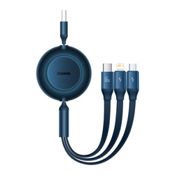Baseus Bright Mirror 2 zwijany kabel przewód 3w1 USB Typ A - micro USB + Lightning + USB Typ C 66W 1.1m niebieski (CAMJ010103)