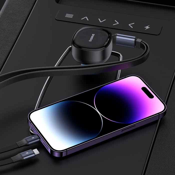 Ładowarka samochodowa Baseus Enjoyment USB z kablem USB-C i Lightning 60W (czarna)