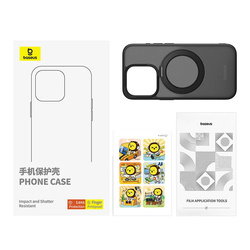 Etui iPhone 15 Pro Baseus SkyRing Magnetic ze stojakiem + szkło hartowane i zestaw czyszczący (czarny)