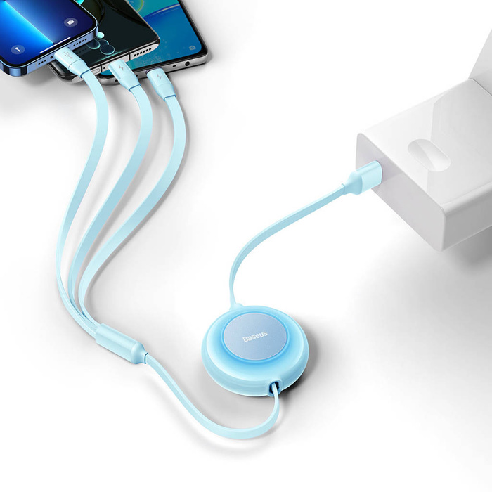 Baseus Bright Mirror 2 kabel przewód 3w1 USB Typ A - micro USB + Lightning + USB Typ C 3.5A 1.1m błękitny (CAMJ010017)