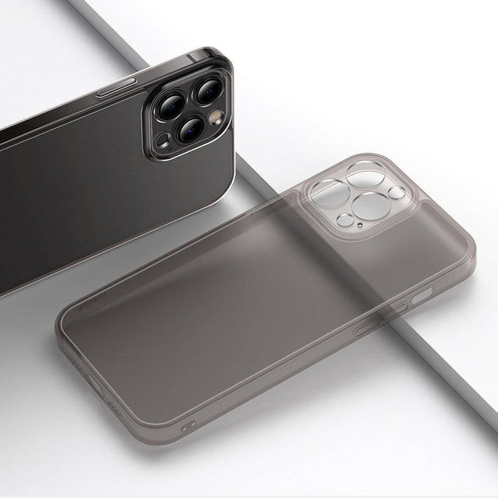 Baseus Frosted Glass Case etui pokrowiec do iPhone 13 Pro Max sztywna obudowa z żelową ramką czarny (ARWS001101)