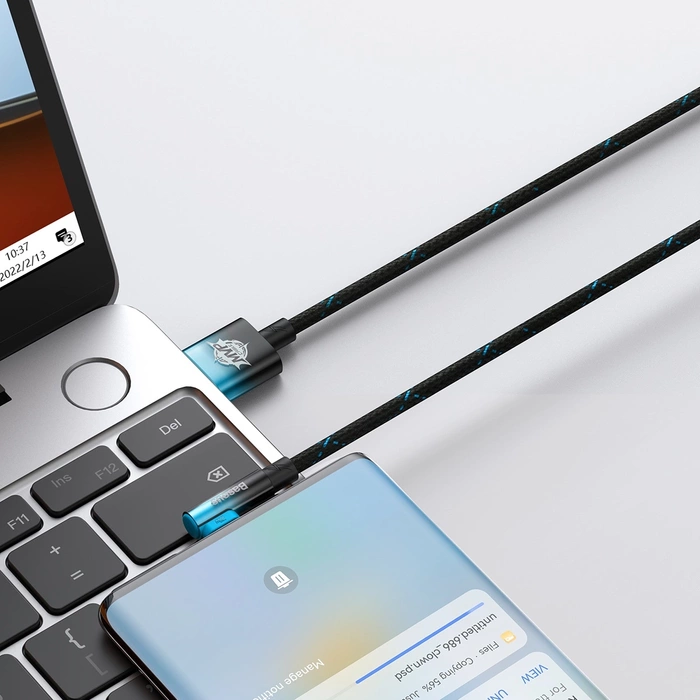 [PO ZWROCIE] Baseus MVP 2 Elbow kątowy kabel przewód Power Delivery z bocznym wtykiem USB / USB Typ C 1m 100W 5A niebieski (CAVP000421)