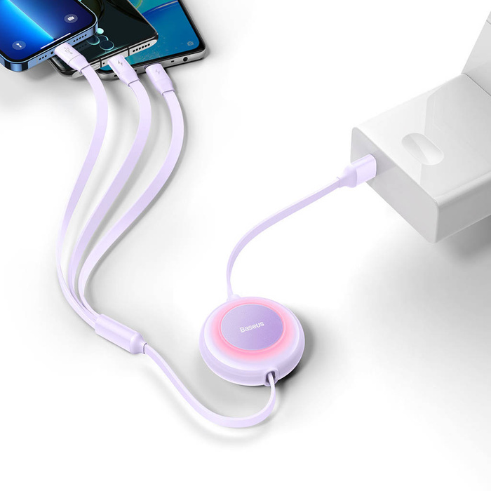 Baseus Bright Mirror 2 kabel przewód 3w1 USB Typ A - micro USB + Lightning + USB Typ C 3.5A 1.1m fioletowy (CAMJ010005)