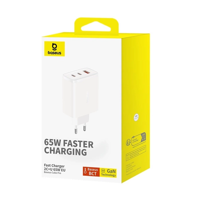 Ładowarka sieciowa Baseus OS-Cube Pro 2 x USB-C + USB, 65W (biała)