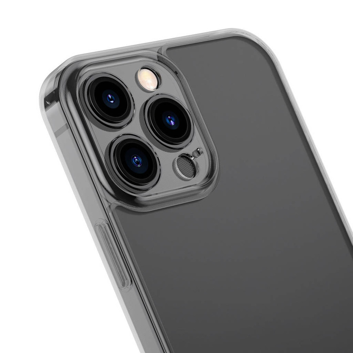 Baseus Frosted Glass Case etui pokrowiec do iPhone 13 Pro Max sztywna obudowa z żelową ramką czarny (ARWS001101)