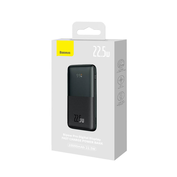 Baseus Bipow Pro powerbank 10000mAh 22.5W + kabel USB 3A 0.3m czarny (PPBD040001)