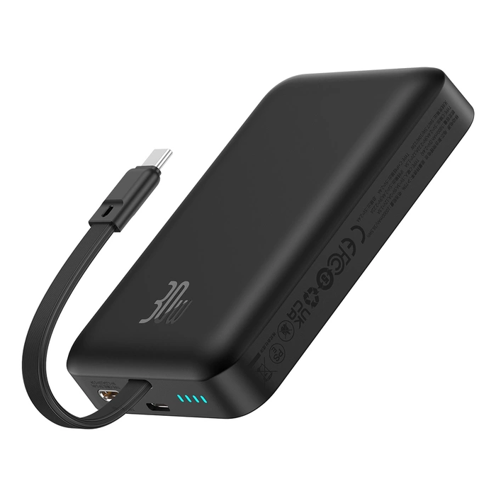 Powerbank Baseus Magnetic Mini MagSafe 10000mAh 30W z wbudowanym kablem USB-C 0.3m Czarny