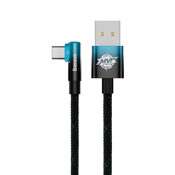 [PO ZWROCIE] Baseus MVP 2 Elbow kątowy kabel przewód Power Delivery z bocznym wtykiem USB / USB Typ C 1m 100W 5A niebieski (CAVP000421)