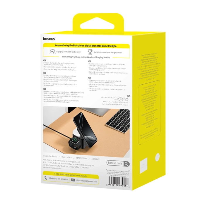 Ładowarka indukcyjna Baseus MagPro 3w1 25W z MagSafe do telefonu i smartwatcha Czarna