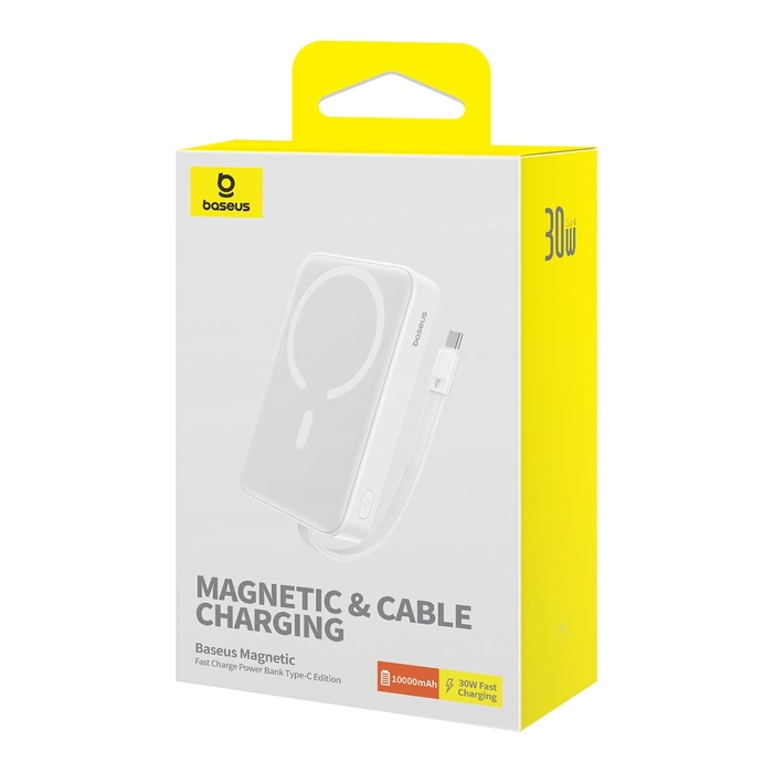Powerbank Baseus Magnetic Mini MagSafe 10000mAh 30W z wbudowanym kablem USB-C 0.3m Biały