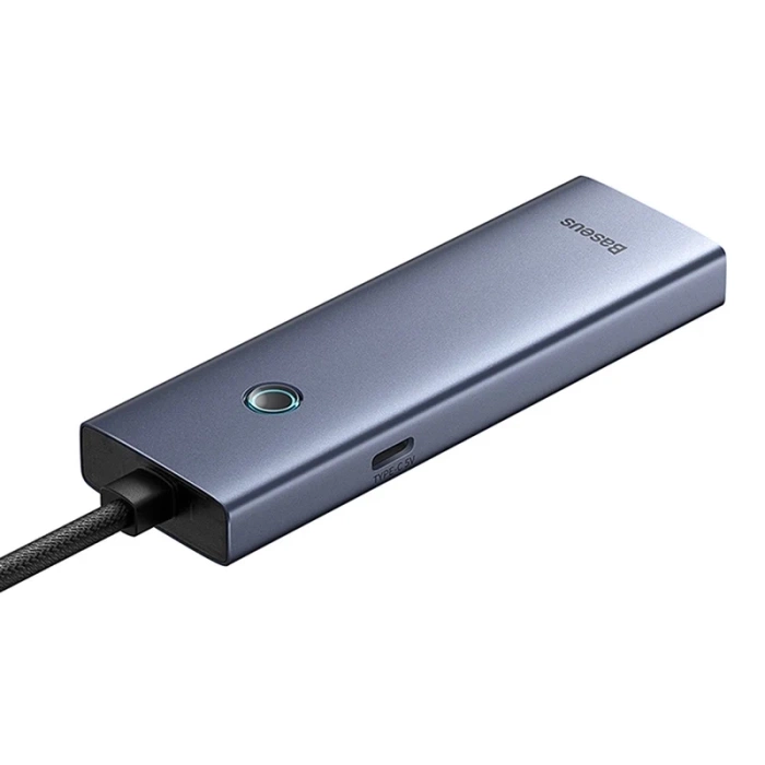 Hub Baseus UltraJoy Series Lite 4-Port (USB do USB 3.0*3+RJ45*1+USB-C 5V) (szary)