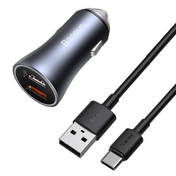 [PO ZWROCIE] Baseus Golden Contactor Pro szybka ładowarka samochodowa 2x USB 40 W Quick Charge SCP FCP AFC + kabel USB - USB Typ C szary (TZCCJD-A0G)