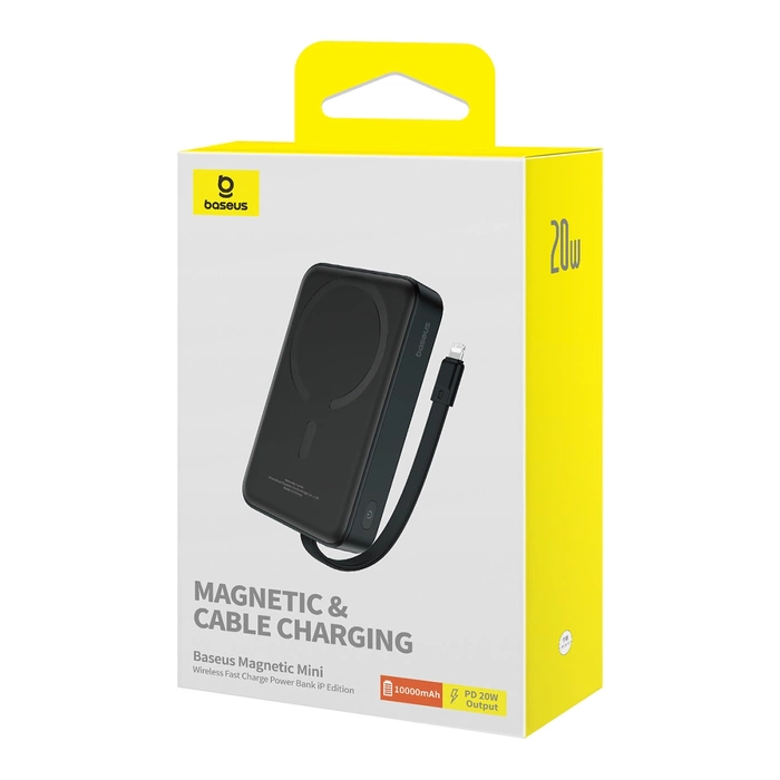 Powerbank Baseus Magnetic Mini MagSafe 10000mAh 20W z wbudowanym kablem Lightning 0.3m Czarny