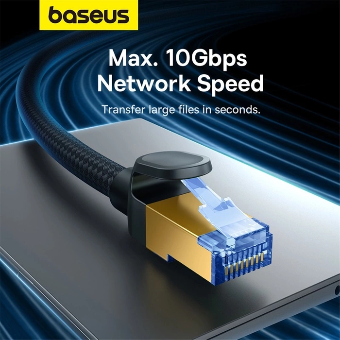 Baseus szybki kabel internetowy RJ45 cat.7 10Gbps 15m pleciony czarny
