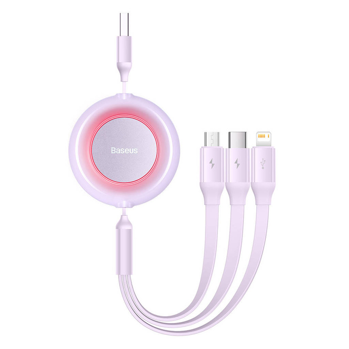 Baseus Bright Mirror 2 kabel przewód 3w1 USB Typ A - micro USB + Lightning + USB Typ C 3.5A 1.1m fioletowy (CAMJ010005)