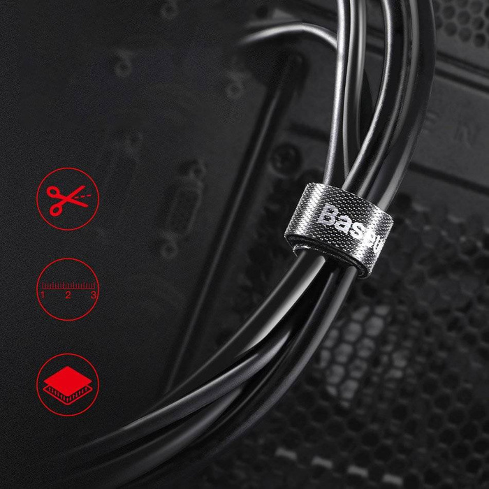 Baseus Rainbow Circle hook and loop Straps - taśma rzepowa rzep organizer kabli 1m czarny (ACMGT-E01)