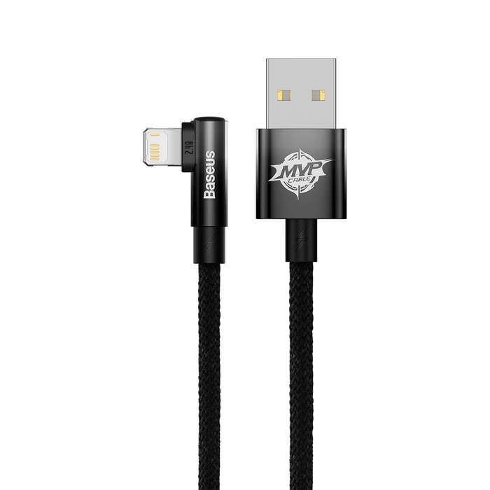 [PO ZWROCIE] Baseus MVP 2 Elbow kątowy kabel przewód z bocznym wtykiem USB / Lightning 2m 2.4A czarny (CAVP000101)
